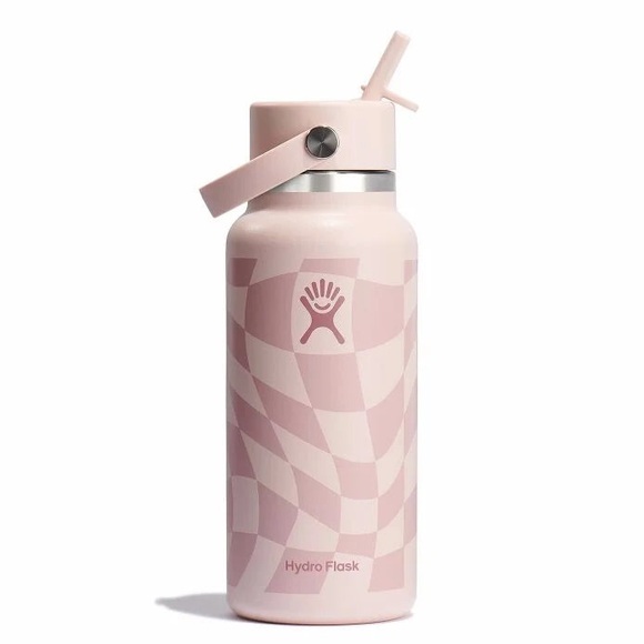 Hydro Flask Checkered Pink Bottle with Straw - 32 oz -  checkered Ecru - Picture 1 of 5